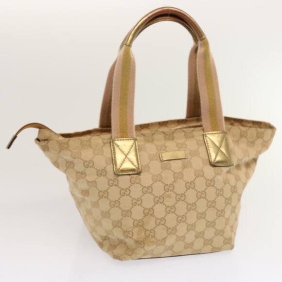 GUCCI GG Canvas Sherry Line Hand Bag Beige Gold Pink - Picture 1 of 13